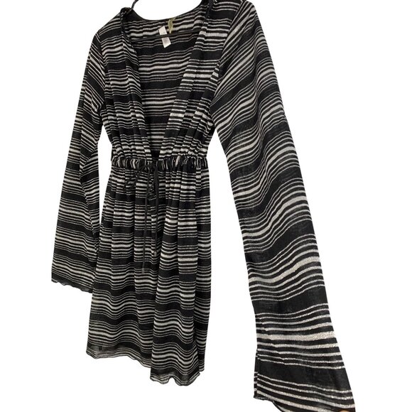 Hooded Black & Silver Swim Cover-Up Drawstring Waist Metallic Size M RAA10424 - Picture 2 of 10